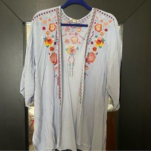 Light blue embroidered overlay/kimono